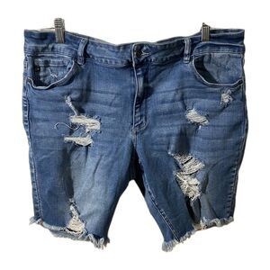 Kancan Denim Shorts Women's Size 20 Distressed High Rise Frayed Raw Hem Festival